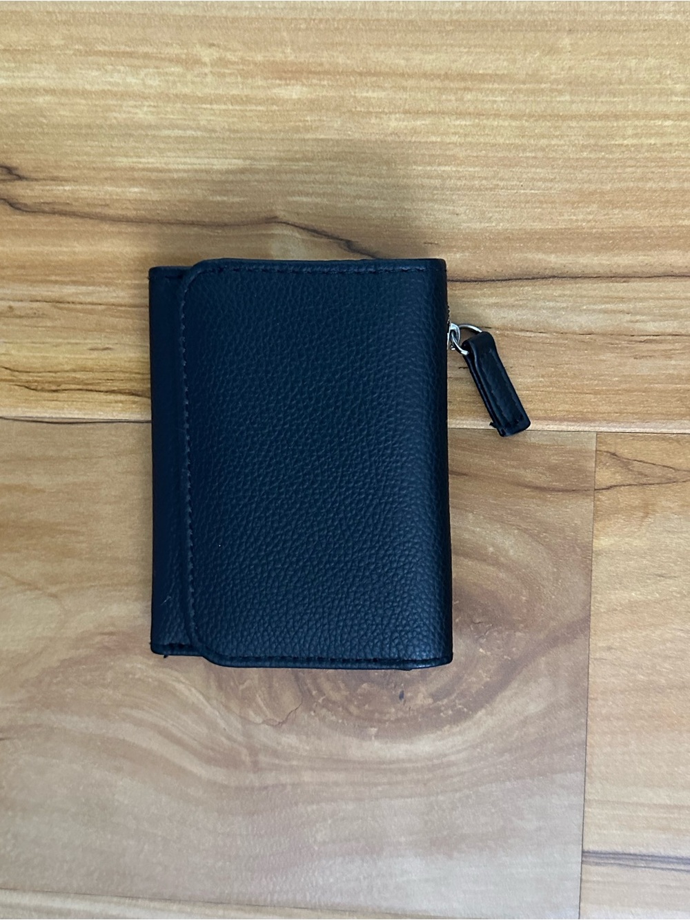 Everyday Black Leather Zip Wallet for Women